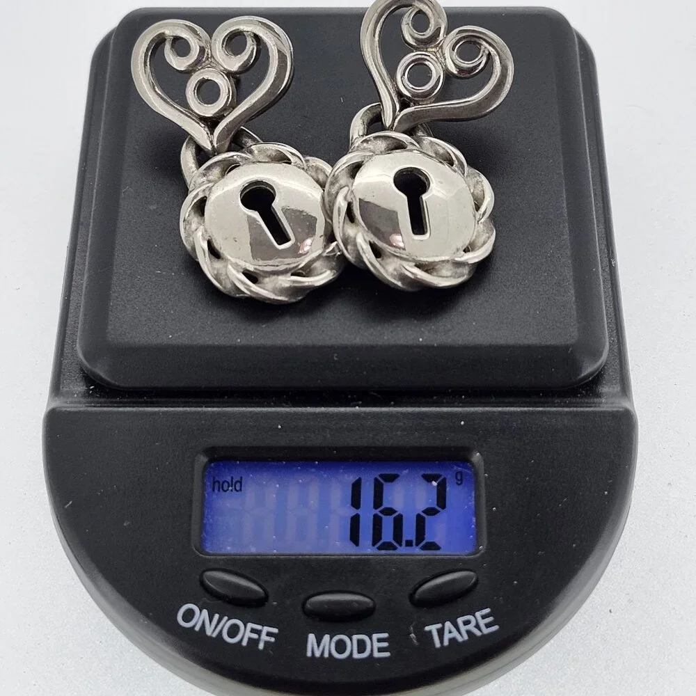 Signed Givenchy Paris NY Padlock Heart Drop Pierced Earrings DoorKnocker Vintage - Picture 9 of 9